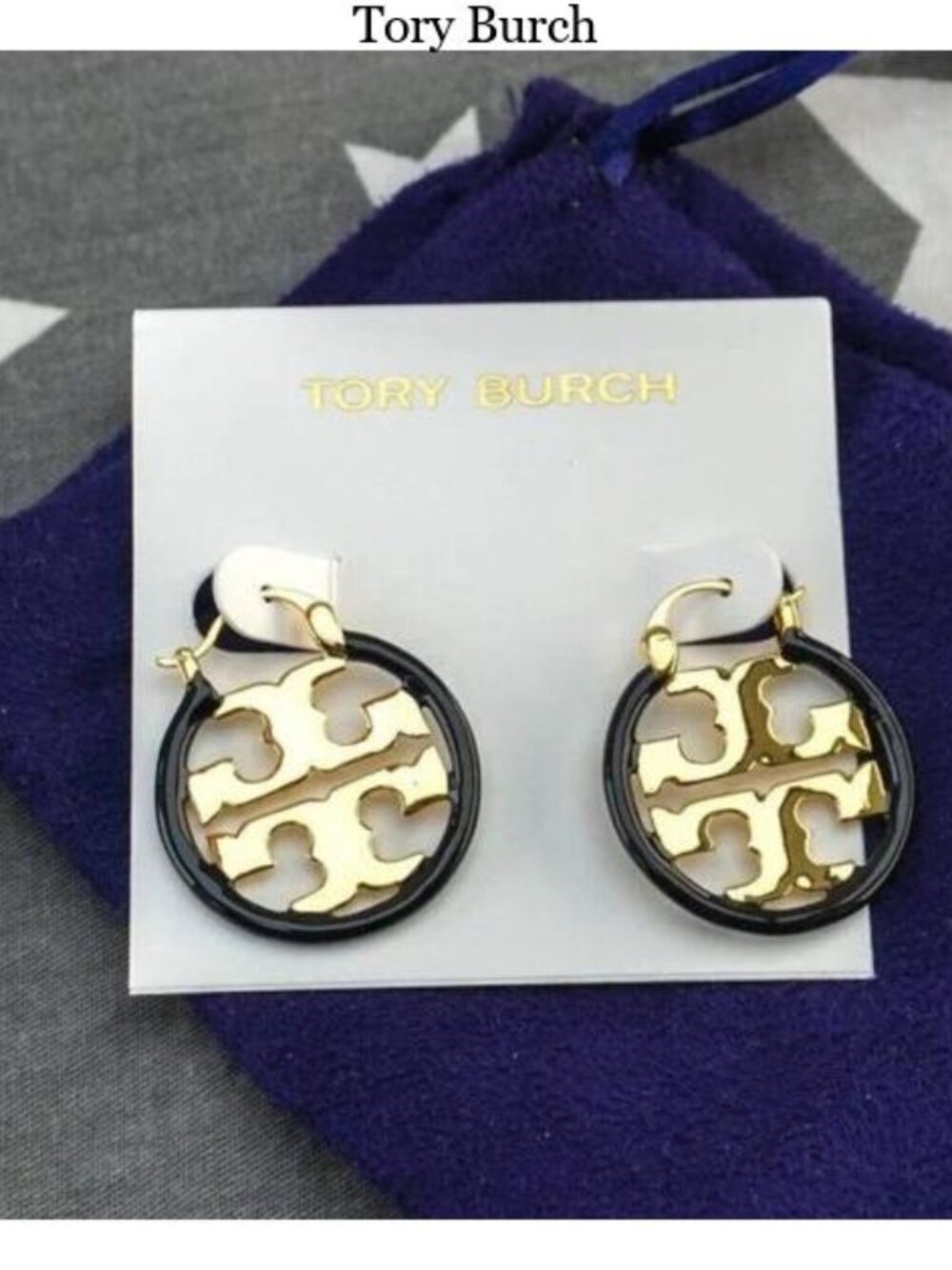 Tory Burch Small Black & Gold Miller Hoops